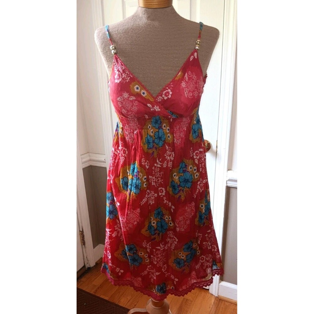 Women's Derek Heart Red Flowered Sun Dress Medium